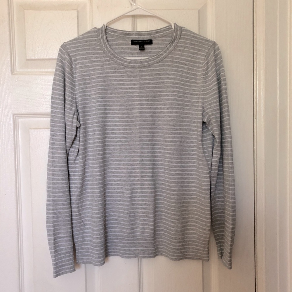 Banana Republic Striped Crew Neck Sweater Pullover Jumper Cotton Tan White sz M